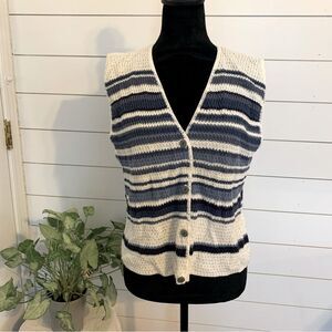 Woven Sweater Vest, Cream & Blue Striped, VTG Backroad Blues Women's Large